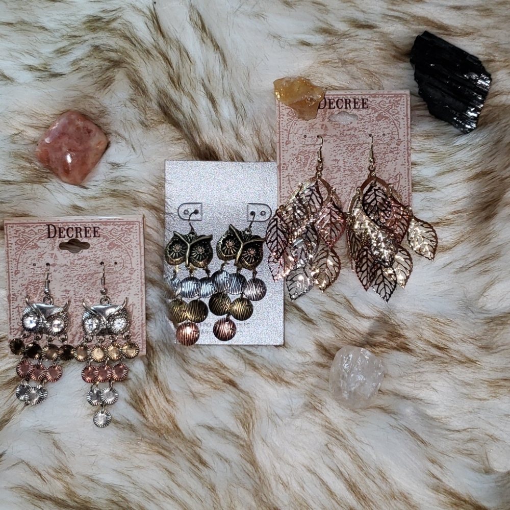 Owl and Leaf Earrings